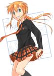  hyakko kageyama_torako kneehighs mizuki_makoto necktie orange_hair plaid plaid_skirt school_uniform skirt socks solo tartan 