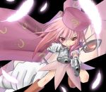  artist_request benesse cape fang feathers gun hat hatena_yousei pink_hair red_eyes weapon 