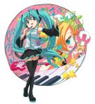  armpits detached_sleeves hatsune_miku headset kagamine_len kagamine_rin ratte spring_onion thigh-highs thighhighs twintails vocaloid 