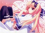  dutch_angle hair_ribbon hair_ribbons highres licking long_hair lulli paw_pose pink_eyes ribbon ribbons sakura_strasse suzuhira_hiro thigh-highs thighhighs 