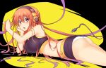  1girl ass bare_shoulders blush breasts headphones large_breasts long_hair lying on_stomach orange_hair original panties plug red_eyes redhead solo stealthbird thighs underwear white_panties 