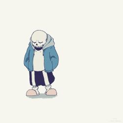  1boy 2022 2d animated animated_gif arms_behind_head arms_up artist_name black_pants blue_jacket chimo_(utdt_game) closed_eyes digital_media full_body humanoid jacket lying male male_only monster monster_boy on_back pants sans_(undertale) simple_background skeleton solo stretch stretching striped striped_pants teeth undead undertale white_stripes 