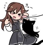  &gt;_&lt; 2girls :o animal_ears arashio_(kantai_collection) asashio_(kantai_collection) black_hair blush brown_hair cat_ears cat_tail from_behind kantai_collection long_hair long_sleeves lowres multiple_girls remodel_(kantai_collection) simple_background tail terrajin white_background 