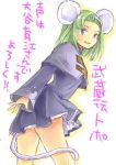  1girl animal_ears ass brave_fencer_musashiden breasts capelet commentary_request dress fake_animal_ears fake_tail green_hair hairband mouse_ears mouse_girl mouse_tail purple_capelet short_hair skirt solo tail topo_(musashiden) violet_eyes 