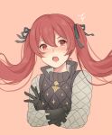  1girl akina_(akn_646) black_ribbon blush crossed_arms fire_emblem fire_emblem_if gloves hair_ribbon long_hair luna_(fire_emblem_if) nintendo open_mouth orange_background red_eyes redhead ribbon simple_background solo twintails upper_body 