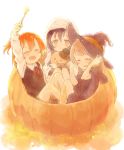  3girls bangs blue_hair blush closed_eyes cora_stt grey_hair hair_between_eyes halloween hat holding holding_wand kousaka_honoka long_hair looking_at_viewer love_live! love_live!_school_idol_project minami_kotori multiple_girls one_side_up open_mouth orange_hair protected_link pumpkin smile sonoda_umi star wand witch_hat yellow_eyes younger 