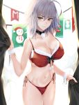  1girl ahoge bangs bare_shoulders blush bra breasts collarbone curtains fate/grand_order fate_(series) fur_trim hair_between_eyes highres hips jeanne_d&#039;arc_(alter)_(fate) jeanne_d&#039;arc_(fate)_(all) large_breasts looking_at_viewer navel nikek96 panties red_bra red_panties short_hair silver_hair solo thighs underwear yellow_eyes 