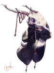  1girl animal_skull antlers black_coat breasts coat covered_mouth fingernails grey_eyes grey_hair hands_up kyouya_(mukuro238) large_breasts long_sleeves looking_at_viewer nail_polish open_clothes open_coat original red_nails simple_background skull solo white_background 