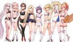  1boy 6+girls abigail_williams_(fate/grand_order) absurdly_long_hair animal_ear_fluff animal_ears arm_up ass astolfo_(fate) bangs bare_arms bare_shoulders black_footwear black_shorts black_sleeves blonde_hair blue_eyes blush boots bow bradamante_(fate/grand_order) braid breasts brown_eyes cleavage cleavage_cutout closed_mouth collarbone commentary_request consort_yu_(fate) covered_nipples crop_top detached_sleeves eyebrows_visible_through_hair fang fate/grand_order fate_(series) fox_ears fox_girl fox_tail from_behind full_body gloves green_eyes hair_between_eyes hair_bow halterneck head_tilt high_heel_boots high_heels high_ponytail highres horns jeanne_d&#039;arc_(alter)_(fate) jeanne_d&#039;arc_(fate)_(all) keyhole knee_boots large_breasts light_brown_hair long_hair long_sleeves looking_at_viewer looking_back medium_breasts midriff miniskirt mordred_(fate) mordred_(fate)_(all) multiple_girls navel one_eye_closed oni oni_horns otoko_no_ko parted_bangs parted_lips paw_gloves paws pink_hair ponytail puffy_long_sleeves puffy_shorts puffy_sleeves purple_hair racequeen red_bow red_eyes shirt shoes short_eyebrows short_shorts shorts shoulder_blades shuten_douji_(fate/grand_order) sidelocks sikijou77o silver_hair simple_background single_braid skirt small_breasts smile tail tamamo_(fate)_(all) tamamo_cat_(fate) thick_eyebrows thigh-highs thigh_boots v very_long_hair violet_eyes white_background white_footwear white_legwear white_shirt white_skirt 