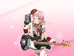 bang_dream! blush christmas dress green_eyes guitar official_art pink_hair short_hair smile uehara_himari wink