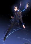  1boy 2016 artist_name black_hair bodysuit closed_eyes copyright_name dated figure_skating full_body gu-akira hair_slicked_back ice_skates katsuki_yuuri male_focus skates wings yuri!!!_on_ice 