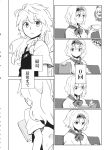  2girls alice_margatroid braid comic doll dress greyscale hairband highres kirisame_marisa long_hair mitsunara monochrome multiple_girls neck_ribbon ribbon shanghai_doll short_hair short_sleeves single_braid touhou translation_request 