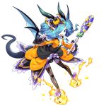  bat_wings dragalia_lost dress fang fire food_themed_hair_ornament hair_ornament hairstyle_request halloween_costume holding horns non-web_source official_art pumpkin_hair_ornament silke_(dragalia_lost) tail thigh-highs wide_sleeves wings 