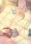  1boy bed book bowtruckle brown_hair closed_eyes coin crossed_arms demiguise fantastic_beasts_and_where_to_find_them leaf male_focus newt_scamander niffler occamy pillow sleeping snake solo teeth wings zigi 