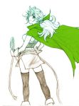  1girl alternate_costume ass cape commentary_request curly_hair dragon_quest dragon_quest_vii gloves long_hair maribel_(dq7) mayakaek ponytail smile solo spot_color thigh-highs whip 