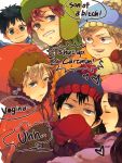  1girl 5boys beanie beret black_hair blonde_hair blue_eyes brothers brown_eyes brown_hair chikiko_(chiki2424) coat eric_cartman fur_hat gloves green_eyes hat ike_broflovski jacket kenny_mccormick kyle_broflovski long_hair multiple_boys open_mouth parka redhead short_hair siblings smile south_park stan_marsh ushanka wendy_testaburger 