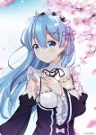  1girl absurdres blue blush flower hair_between_eyes highres re:zero_kara_hajimeru_isekai_seikatsu rem_(re:zero) sasatabekung smile solo 