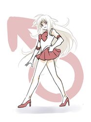  1boy androgynous bishoujo_senshi_sailor_moon commentary_request cosplay crossdressinging high_heels kanikame long_hair rouge_(saga_frontier) saga saga_frontier sailor_senshi_uniform solo 