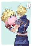  1boy 1other armor blonde_hair blue_eyes cloud_strife copy_ability final_fantasy final_fantasy_vii gloves hal_laboratory_inc. hoshi_no_kirby kirby kirby_(series) male_focus nintendo oboro_keisuke short_hair shoulder_armor sora_(company) spiky_hair square_enix super_smash_bros. super_smash_bros._ultimate 