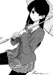  1girl absurdres black_eyes black_hair highres komi-san_wa_komyushou_desu komi_shouko long_hair looking_at_viewer school_uniform tadd_(tatd) umbrella white_background 