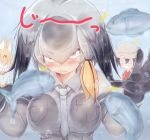  /\/\/\ 0_0 3girls :d against_glass air_bubble animal_ears bangs black_gloves black_hair blurry blurry_foreground blush bow bowtie breast_pocket breast_press breasts breasts_on_glass bubble chibi closed_mouth collared_shirt commentary_request d: depth_of_field eyebrows_visible_through_hair fish fish_tank glass gloves grey_hair grey_shirt hair_between_eyes hair_intakes hand_on_glass hands_up hat_feather helmet kaban_(kemono_friends) kemono_friends large_breasts lips long_hair long_sleeves looking_at_another low_ponytail mogera81 multicolored_hair multiple_girls necktie o_o open_mouth orange_eyes orange_hair pith_helmet pocket print_neckwear red_shirt serval_(kemono_friends) serval_ears serval_print shirt shoebill_(kemono_friends) short_hair short_over_long_sleeves short_sleeves side_ponytail smile solo_focus sound_effects staring submerged surprised sweat upper_body v-shaped_eyebrows water white_neckwear wing_collar 