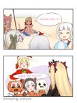 2koma 6+girls :d =_= ^_^ ahoge animal_ear_fluff animal_ears animal_hood ball barefoot beach beach_mat beachball bell bikini blonde_hair blue_bikini blush bow bowtie breasts capelet cat_hood character_request closed_eyes comic commentary cup dress drinking drinking_glass drinking_straw ereshkigal_(fate/grand_order) fate/grand_order fate_(series) from_behind fur_trim ghost_costume green_eyes green_neckwear green_ribbon hair_ribbon halloween halloween_costume hat hat_removed headgear headwear_removed highres holding holding_ball holding_cup hood jack_the_ripper_(fate/apocrypha) jeanne_d&#039;arc_(alter)_(fate) jeanne_d&#039;arc_(fate)_(all) knees_up long_hair low_twintails multiple_girls nero_claudius_(fate) nero_claudius_(fate)_(all) open_mouth padoru pink_hair profile pumpkin red_capelet red_dress red_hat red_ribbon ribbon santa_costume santa_hat shade short_hair sidelocks sitting smile speech_bubble summer swimsuit tail tamamo_(fate)_(all) tamamo_no_mae_(swimsuit_lancer)_(fate) tareme thighs trick_or_treat twintails two_side_up v-shaped_eyebrows whisker_markings yumyum