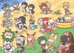  6+girls :3 aardwolf_(kemono_friends) aardwolf_ears aardwolf_print aardwolf_tail alpaca_ears alpaca_suri_(kemono_friends) alpaca_tail animal_ears anteater_ears anteater_tail apron bactrian_camel_(kemono_friends) ball_pit bangs bare_shoulders bird_tail bird_wings black-tailed_prairie_dog_(kemono_friends) black_hair blindfold blonde_hair blush bow bowtie camel_ears caracal_(kemono_friends) caracal_ears caracal_tail carrying center_frills collared_shirt commentary_request common_raccoon_(kemono_friends) crossed_arms curry curry_rice dress dromedary_(kemono_friends) elbow_gloves emperor_penguin_(kemono_friends) eyebrows_visible_through_hair fang fennec_(kemono_friends) fingerless_gloves food fox_ears frilled_dress frilled_skirt frills fur_collar gentoo_penguin_(kemono_friends) gloves green_eyes grey_hair hair_bow hair_over_one_eye hands_on_own_head head_wings high-waist_skirt highlights highres hippopotamus_(kemono_friends) hippopotamus_ears hood hood_down hoodie humboldt_penguin_(kemono_friends) jaguar_(kemono_friends) jaguar_ears jaguar_print jaguar_tail japanese_crested_ibis_(kemono_friends) kaban_(kemono_friends) kemono_friends kemono_friends_pavilion kotobuki_(tiny_life) leotard light_brown_hair long_hair long_sleeves lucky_beast_(kemono_friends) multicolored_hair multiple_girls narwhal_(kemono_friends) narwhal_tail neckerchief necktie no_hat no_headwear nose_blush one-piece_swimsuit otter_ears otter_tail pantyhose penguin_tail piggyback pink_hair plaid plaid_skirt playground_equipment_(kemono_friends_pavilion) pleated_skirt ponytail prairie_dog_tail princess_carry puffy_short_sleeves puffy_sleeves raccoon_ears redhead rice rockhopper_penguin_(kemono_friends) royal_penguin_(kemono_friends) sailor_dress sand scarlet_ibis_(kemono_friends) serval_(kemono_friends) serval_ears serval_print serval_tail shirt short_hair short_sleeves silky_anteater_(kemono_friends) sitting skirt sleeveless small-clawed_otter_(kemono_friends) smile southern_tamandua_(kemono_friends) standing standing_on_one_leg sweatdrop swimsuit tail thigh-highs toeless_legwear translation_request twintails wavy_mouth white_hair wings zettai_ryouiki 