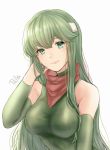  1girl akina_(akn_646) breasts character_name closed_mouth fire_emblem fire_emblem:_mystery_of_the_emblem green_eyes green_hair headband long_hair medium_breasts nintendo paola simple_background sleeveless smile solo upper_body white_background white_headband 