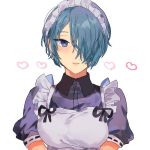  1girl apron bangs blue_eyes blue_hair fire_emblem fire_emblem_if hair_over_one_eye heart looking_at_viewer maid maid_apron maid_cap maid_headdress nintendo portrait setsuna_(fire_emblem_if) shourou_kanna smile solo swept_bangs 