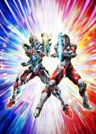  2boys armor clenched_hand commentary_request company_connection crossover glowing glowing_eyes gridman_(ssss) highres multiple_boys official_art orb pose shoulder_armor ssss.gridman ultra_series ultraman ultraman_(hero&#039;s_comics) ultraman_suit yellow_eyes 