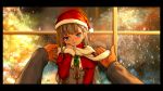  adjusting_scarf as109 blue_eyes blush capelet christmas fur_trim hat highres looking_at_viewer parted_lips pine_tree pov santa_hat scared scarf silver_hair tree 