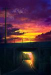  absurdres bridge bush clouds cloudy_sky commentary_request fence gradient_sky guard_rail highres mks no_humans original outdoors power_lines purple_sky scenery sky sunset telephone_pole 