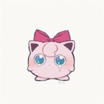  ayu_(mog) black_border blue_eyes blush border bow commentary creatures_(company) crying crying_with_eyes_open game_freak gen_1_pokemon grey_background hair_bow jigglypuff looking_at_viewer nintendo no_humans pink_bow pokemon pokemon_(creature) signature simple_background symbol_commentary tears 