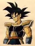  1boy armor arms_at_sides bardock black_eyes black_hair dragon_ball expressionless highres lee_(dragon_garou) looking_away male_focus scar serious shaded_face short_hair simple_background spiky_hair standing tail upper_body wristband 