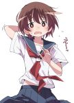  1girl blue_skirt brown_hair ixy kiyosumi_school_uniform miyanaga_saki neckerchief red_eyes red_neckwear saki school_uniform serafuku short_hair skirt 