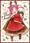  1girl aym_(ash3ash3ash) blush boots cape christmas closed_eyes dress fa facial_mark fire_emblem fire_emblem:_fuuin_no_tsurugi fire_emblem_heroes forehead_mark gloves highres looking_at_viewer mamkute nintendo open_mouth pointy_ears purple_hair short_hair smile solo 
