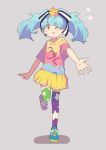  blue_hair full_body hair_ornament hoshikawa_lily nakkasu one_eye_closed simple_background solo standing standing_on_one_leg star star_hair_ornament thigh-highs tongue tongue_out twintails zombie_land_saga 