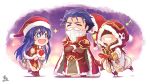 +_+ 1boy 1girl 1other antlers armor beard blue_eyes blue_hair cape closed_eyes crossed_arms facial_hair fake_beard fake_facial_hair fake_mustache father_and_daughter fire_emblem fire_emblem:_fuuin_no_tsurugi fire_emblem:_rekka_no_ken fire_emblem_heroes fur_trim grin hat hector_(fire_emblem) highres holding holding_hat hood hood_up lilina long_hair long_sleeves mittens mustache nakabayashi_zun nintendo open_mouth own_hands_together pom_pom_(clothes) red_hat red_mittens reindeer_antlers robe santa_costume short_hair signature smile summoner_(fire_emblem_heroes) 