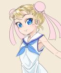  1girl blonde_hair blue_eyes chrono_cross commentary_request double_bun looking_at_viewer marcy_(chrono_cross) s-a-murai short_hair smile solo 