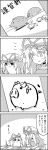  4koma =_= beach boar choker comic commentary_request crescent drawing dress greyscale hair_between_eyes hat hat_ribbon highres long_hair mob_cap monochrome ocean paper pencil picture_(object) ribbon short_sleeves sitting smile sunset table tani_takeshi touhou translation_request tusks very_long_hair yakumo_yukari yukkuri_shiteitte_ne 