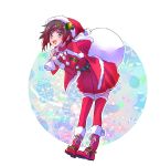  black_hair cape christmas cloak fur_trim gradient_hair hat highres hood hooded_cloak iesupa multicolored_hair red_cape redhead ruby_rose rwby sack santa_costume santa_hat short_hair two-tone_hair 