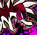  chico_(tomoko26) creatures_(company) eyes_visible_through_hair fangs furry game_freak gen_7_pokemon highres lycanroc nintendo open_mouth pokemon red_eyes red_fur wolf 