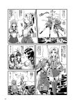  &gt;_&lt; /\/\/\ 6+girls :d ahoge arm_up bangs bike_shorts blunt_bangs bow bow_(weapon) braid closed_eyes collarbone collared_shirt comic emphasis_lines eyebrows_visible_through_hair fist_pump fubuki_(kantai_collection) gloves greyscale hachimaki hair_bow hair_ribbon hakama_pants hand_on_hip happy hatsuyuki_(kantai_collection) headband high_five highres hime_cut holding isonami_(kantai_collection) japanese_clothes jumping kagerou_(kantai_collection) kantai_collection kinugasa_(kantai_collection) leaning_forward leg_lift loafers long_hair machinery mast medium_hair monochrome monsuu_(hoffman) motion_lines multiple_girls neck_ribbon neckerchief oboro_(kantai_collection) ocean one_side_up open_mouth outdoors outstretched_arm outstretched_arms page_number pleated_skirt pocket ribbon rigging sailor_collar school_uniform serafuku shirt shoes short_sleeves shorts shorts_under_skirt side_slit sideways_mouth skirt smile smokestack smug socks speech_bubble striped striped_headband striped_ribbon sweatdrop thigh-highs thigh_strap torn_sleeve translation_request turret twin_braids twintails v-shaped_eyebrows vest water_drop waves weapon wide_sleeves xd zuihou_(kantai_collection) 