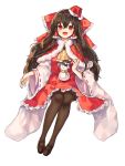  1girl :d ascot black_footwear black_hair black_hat black_legwear blush bow capelet cheunes frilled_bow frilled_skirt frills full_body fur-trimmed_capelet fur_trim hair_bow hair_tubes hairband hakurei_reimu hat highres invisible_chair japanese_clothes kirisame_marisa long_hair long_sleeves looking_at_viewer mary_janes mini_hat open_mouth pantyhose red_bow red_capelet red_eyes red_hat red_skirt red_vest ribbon-trimmed_sleeves ribbon_trim santa_hat scarf shoes sidelocks simple_background sitting skirt skirt_set smile snowman solo touhou vest white_background wide_sleeves witch_hat yellow_neckwear yellow_scarf 