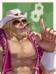  1boy antonov_(kof) armband blonde_hair cigar cowboy_hat hat highres long_sideburns male_focus muscular muscular_male oni_gini sideburns smoking sunglasses the_king_of_fighters upper_body 