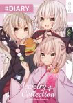  3girls :d absurdres artoria_pendragon_(all) belt black_jacket black_ribbon black_shirt black_shorts blush bow brown_bow brown_eyes closed_mouth commentary_request cover cover_page dango fate/grand_order fate_(series) food hair_bow hair_ribbon hakama hamburger heart highres holding holding_food jacket japanese_clothes jeanne_d&#039;arc_(alter_swimsuit_berserker) jeanne_d&#039;arc_(fate)_(all) kimono koha-ace light_brown_hair long_sleeves looking_at_viewer multiple_girls okita_souji_(fate) okita_souji_(fate)_(all) open_clothes open_jacket open_mouth pink_hakama pink_kimono ribbon saber_alter sanshoku_dango sapphire_(sapphire25252) shirt short_kimono short_shorts shorts smile wagashi white_belt wide_sleeves 