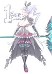  1girl blush breasts dress drill_hair full_body gothic grey_hair large_breasts long_hair mei_(xenoblade) nintendo scythe simple_background smile solo tibonobannsann weapon white_background xenoblade_(series) xenoblade_2 