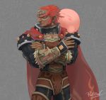  1boy 1other armor assemblerones cape closed_eyes crossed_arms earrings ganondorf gerudo gloves jewelry kirby kirby_(series) looking_away male_focus nintendo pointy_ears redhead short_hair simple_background sleeping super_smash_bros. super_smash_bros._ultimate the_legend_of_zelda the_legend_of_zelda:_ocarina_of_time 