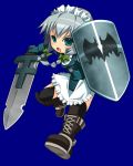  maid noya ribbon ribbons shield silver_hair sword touhou weapon 