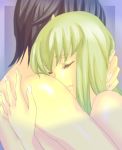  c.c. cc closed_eyes code_geass embrace green_hair hug lelouch_lamperouge long_hair nude short_hair 